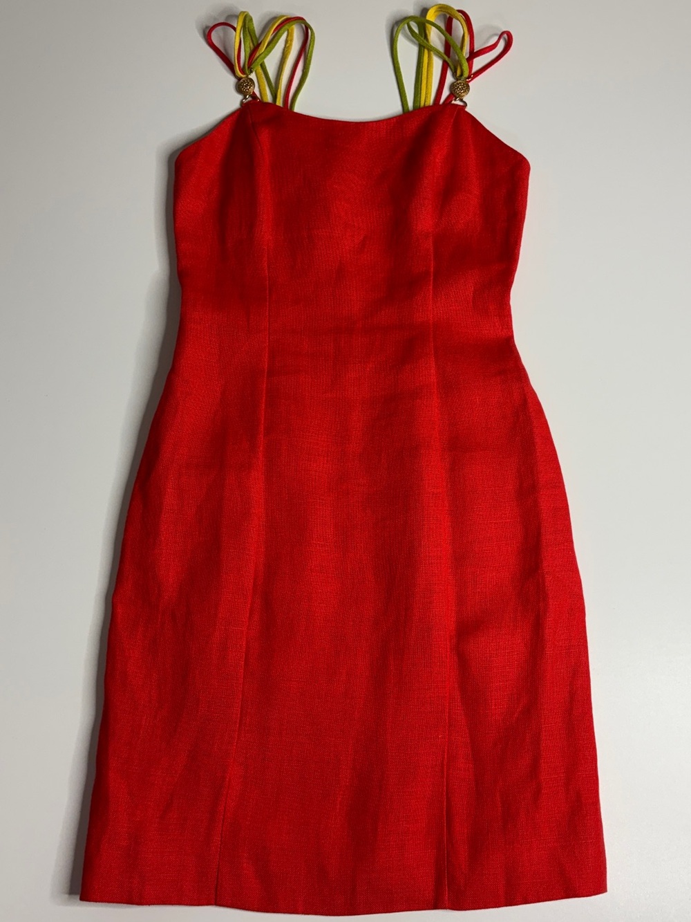 Vintage Y2K Tropical Coastal Red Linen Blend Sheath Mini Dress